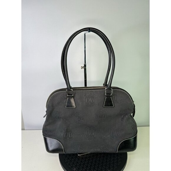 Dooney & Bourke Black Signature Logo  Leather Trim & Handles Satchel Bag - Picture 1 of 12
